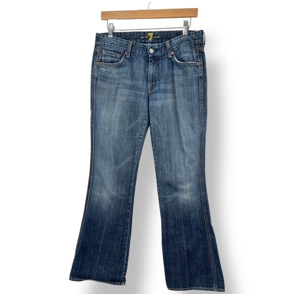 7FAM 7 For All Mankind A-Pocket Flare Low Rise Women's 31 Blue Denim Jeans - Picture 1 of 9